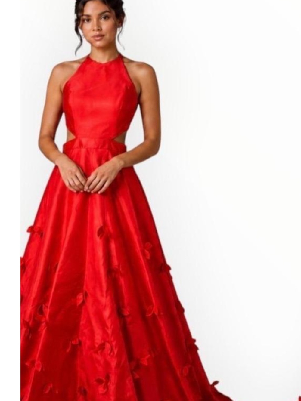 B. Smart Red Halter Ball Gown with Cutouts